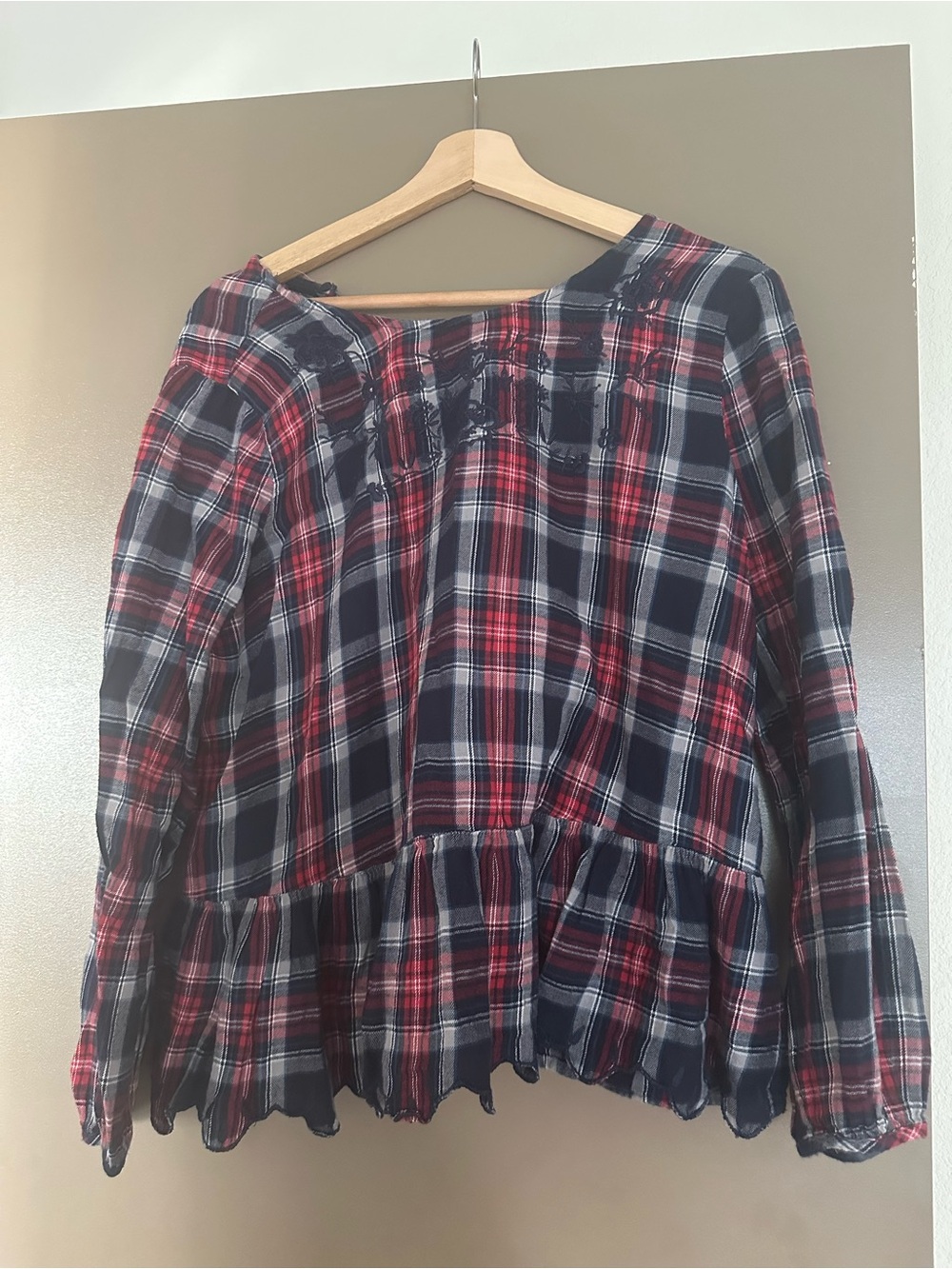 Zara Red and Navy Plaid Peplum Tunic